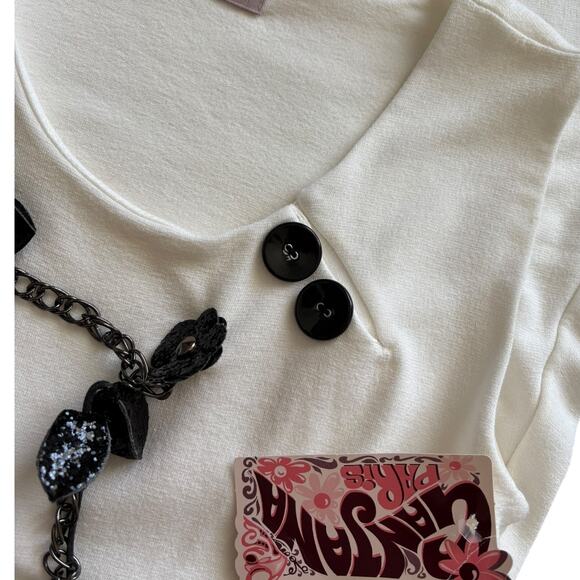 Y2K 2000 Retro Preppy‎ A-Line Tank 3D Vinyl Floral Dress Stretch XS/S Cream New - Picture 5 of 6